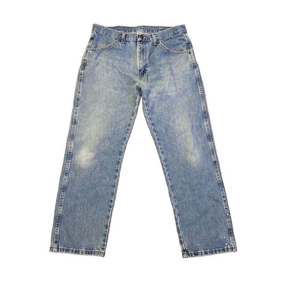 RUSTLER Men’s Straight Leg Jeans 34x29 Faded Blue Denim Preloved Work Jeans - Picture 1 of 6